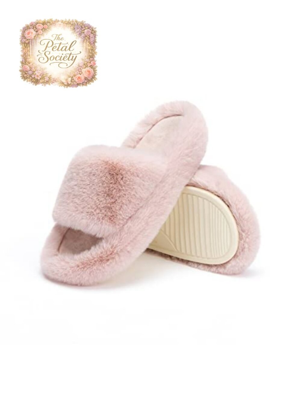 Memory Foam House Slippers Faux Fur Lined Open Toe Anti-Skid Sole Comfy Indoor